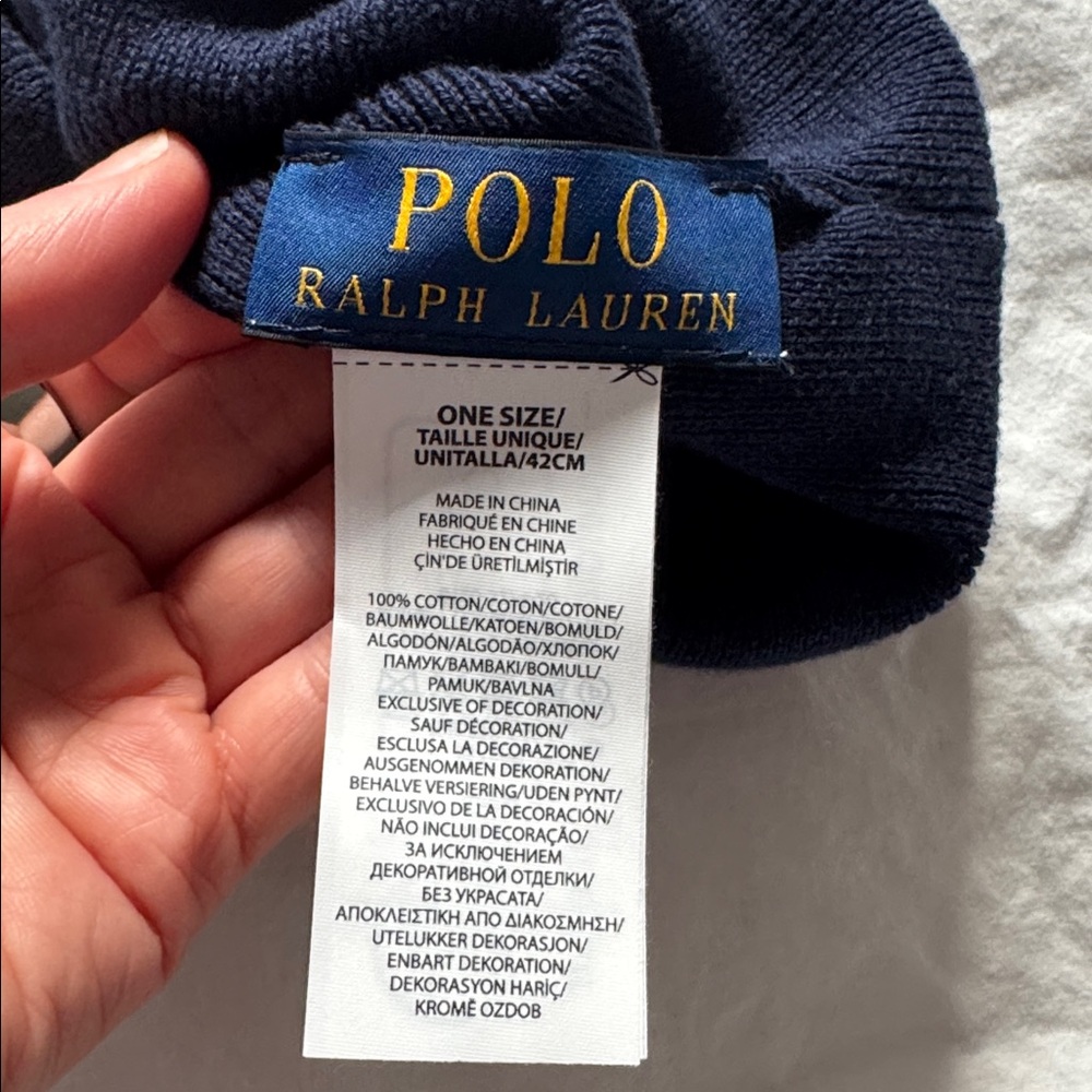 Polo by Ralph Lauren Dark Blue Beanie with Red Emblem - Picture 4 of 4